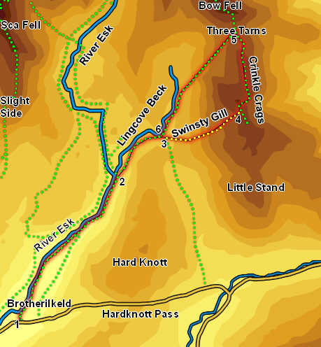 Map- Crinkle Crags from Eskdale