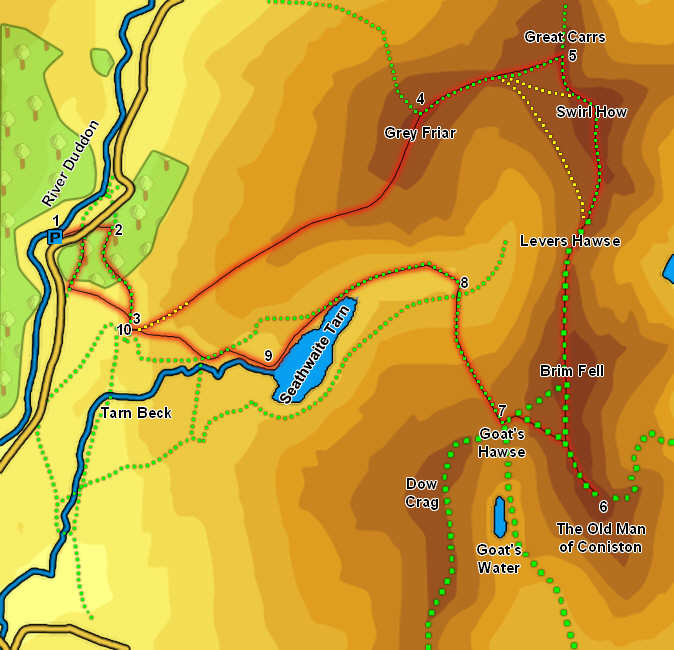 Map: The Old Man of Coniston from the Duddon Valley 